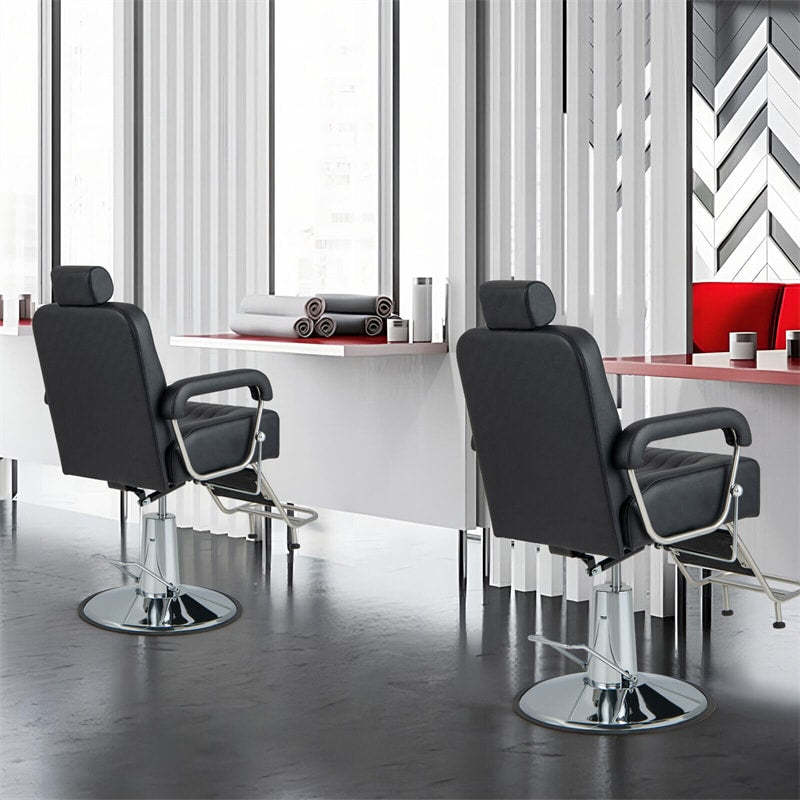 Heavy-Duty Hydraulic Barber Chair, Reclining Salon Chair with Adjustable Backrest & Headrest, 360° Swivel, 330LB Capacity for Beauty Salon/Tattoo Shop
