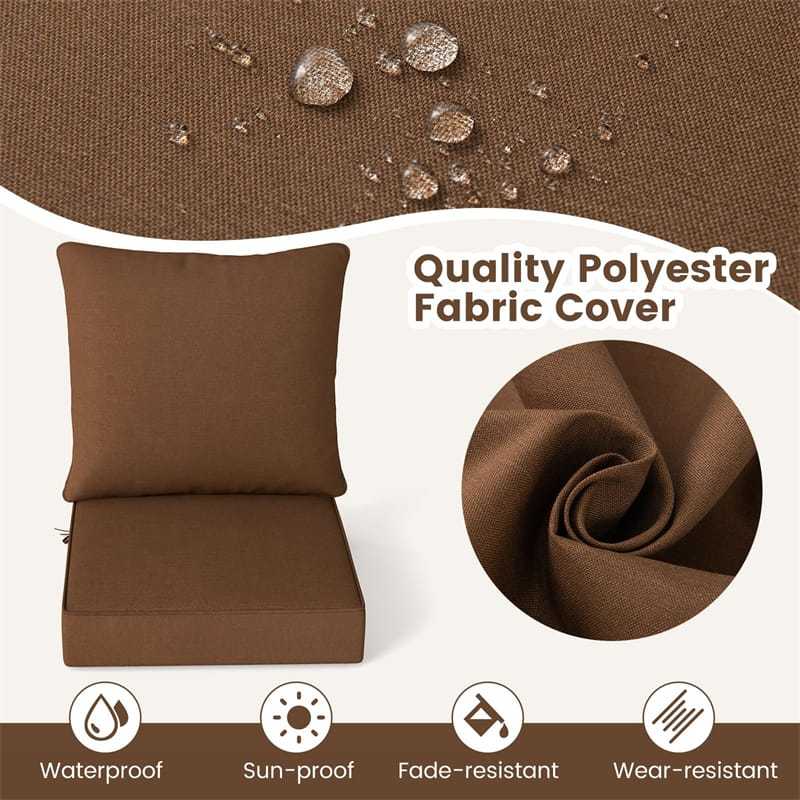 Deep Seat & Back Cushion Set with Rope Ties, Waterproof 6" Thick Indoor/Outdoor Chair Pads for Patio Furniture & Poolside
