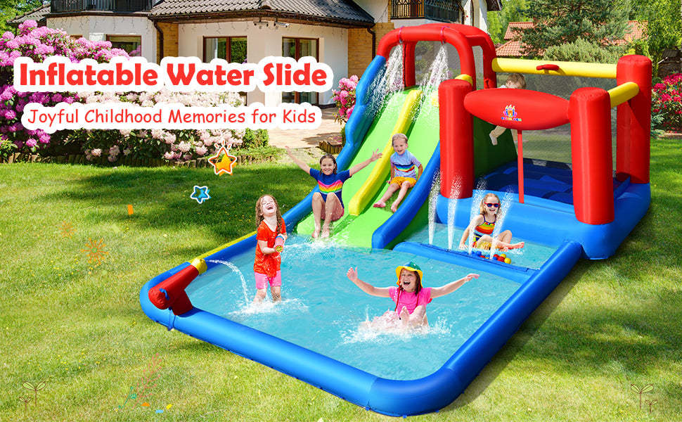 Kids Inflatable Water Slide Jumping Castle Splash Pool with 780W Air Blower