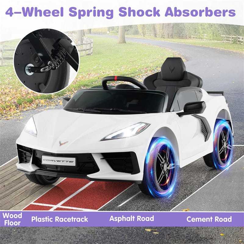 12V Kids Ride On Car Licensed Chevrolet Corvette C8 Electric Toy Car with Remote Control, Wireless Connection, Lights, Gift for Boys & Girls