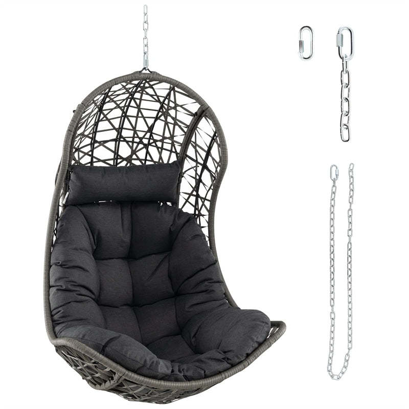 Hanging Egg Chair Wicker PE Rattan Basket Swing Chair with Soft Pillow & Cushion, 250LBS Capacity Outdoor Indoor Hammock Chair