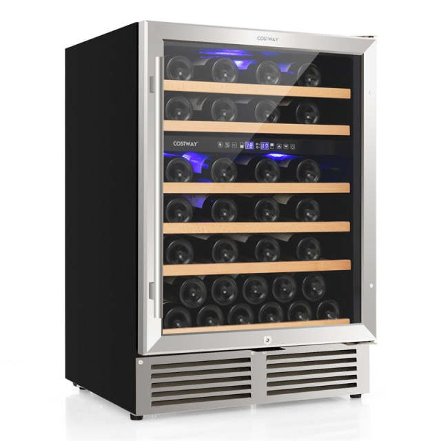 24" Dual Zone Wine Cooler, 51-Bottle Built-in & Under Counter Wine Fridge with Tempered Glass Door & Lock, Freestanding Wine Refrigerator for Home Bar