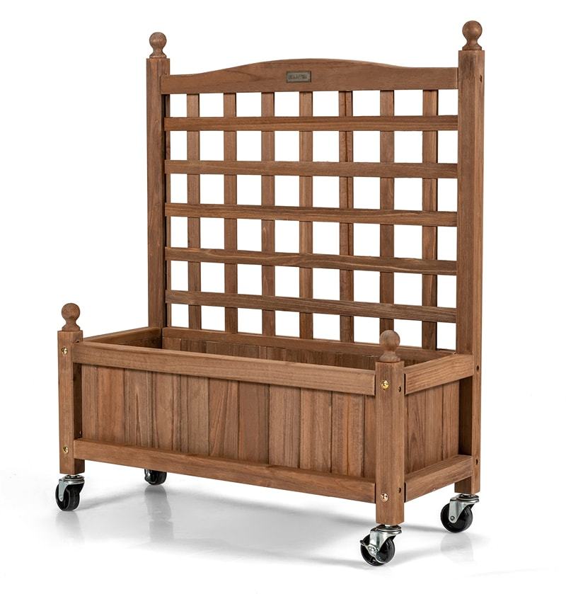 Solid Wood Planter Box with Trellis, 32"H Freestanding Raised Garden Bed Trellis Planter Box for Climbing Vegetable Plants