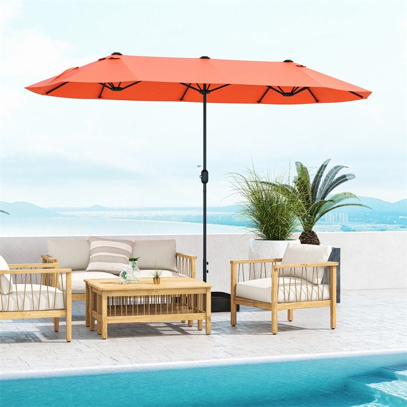 13FT Double-Sided Patio Umbrella, Extra Large Twin Market Umbrella with Base, Crank Handle, Safety Lock, Vented for Poolside, Deck, Backyard