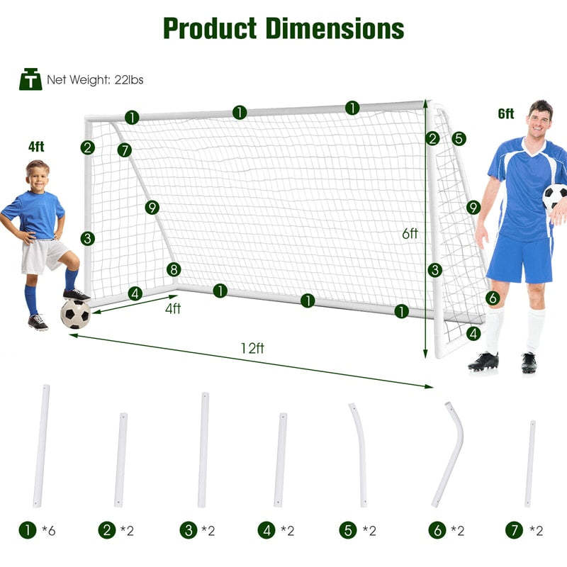 Backyard Soccer Goal, 12' x 6' All-Weather Soccer Net with Strong UPVC Frame, Quick Set-up Portable Soccer Goal for Kids Soccer Practice & Training