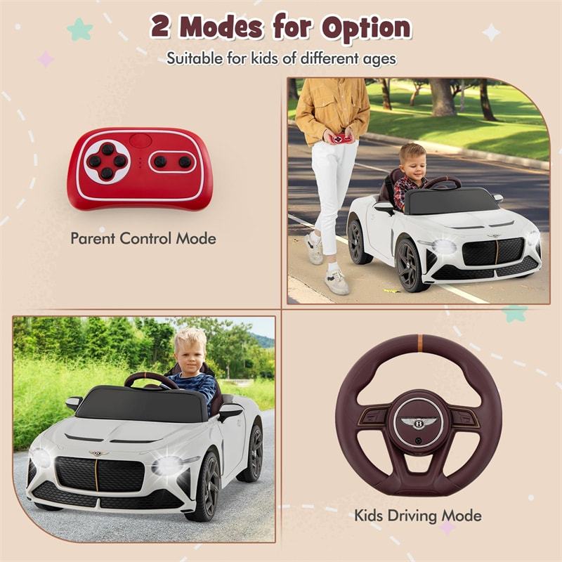 12V Kids Ride-on Car, Licensed Bentley Bacalar Electric Vehicle with Remote Control, LED Lights, Wireless Connection & Sound for 3+ Years Old