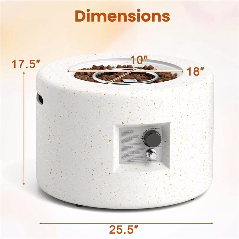 25.5" Round Terrazzo Propane Fire Pit, 40,000 BTU Outdoor Gas Fire Pit Table with Stainless Steel Burner, Lava Rocks, Protective Cover & Tank Seat