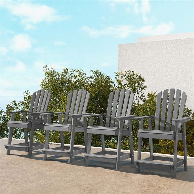 Outdoor HDPE Bar Stools Set of 2, 47" Tall Adirondack Chairs with Armrest & Footrest, All-Weather Counter Height Barstools for Poolside, Garden