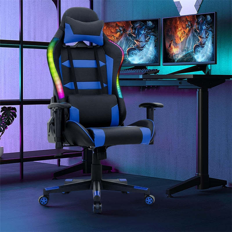 RGB Gaming Chair Ergonomic Video Game Chair High Back Computer Chair with LED Lights, Adjustable Headrest & Lumbar Support