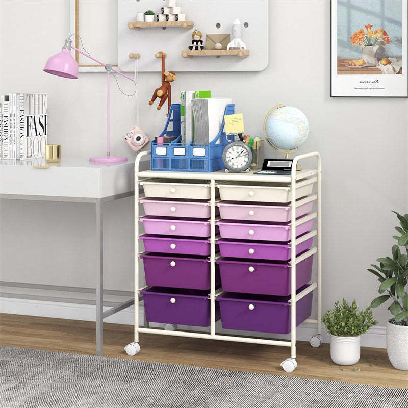 12-Drawer Rolling Storage Cart, Multipurpose Organizer Cart with Lockable Casters, Mobile Utility Cart for School Office Beauty Salon