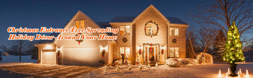 5FT PreLit Entrance Christmas Tree Artificial Tabletop Xmas Tree with 100 LED Lights & Red Berries Pine Cones