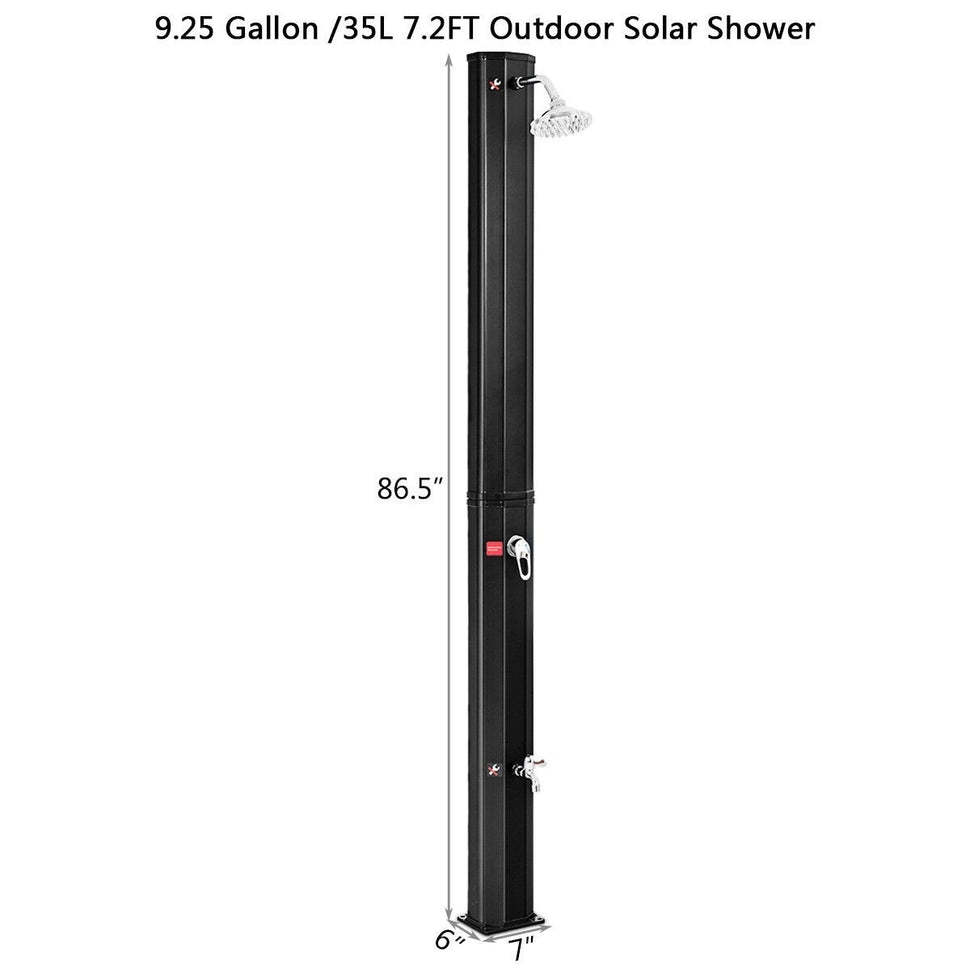 7.2Ft 9.3 Gallon Solar Heated Outdoor Shower with Shower Head