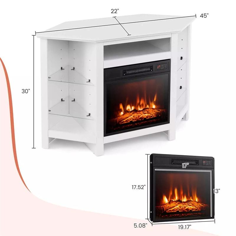 45" Corner Fireplace TV Stand for 50" TVs, Modern Fireplace Entertainment Center with 16-Color LED Lights, Smart APP Control, Adjustable Shelves