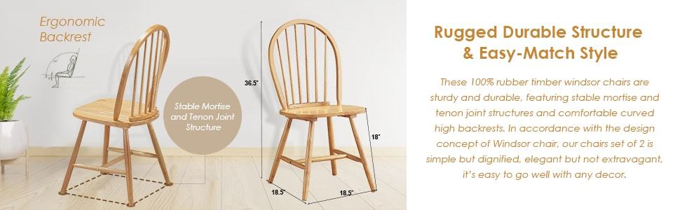 Set of 2 Vintage Wood Windsor Dining Chairs French Country Armless Spindle Back Dining Chairs