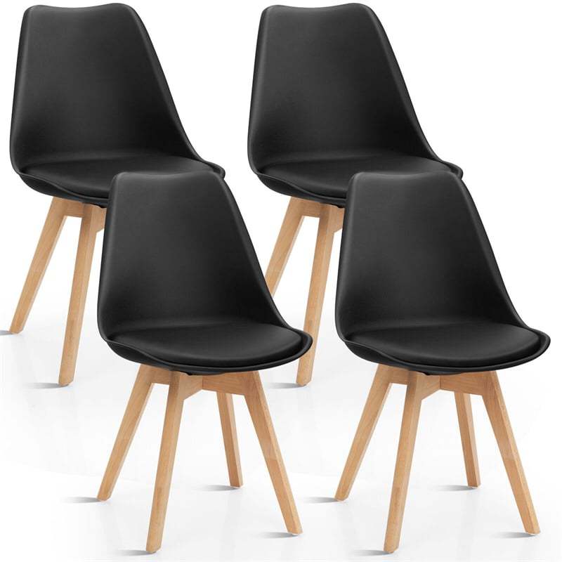 Set of 4 Modern Dining Chairs High Back Kitchen Chairs Mid Century Tulip Side Chairs with Padded Seats & Solid Wood Legs