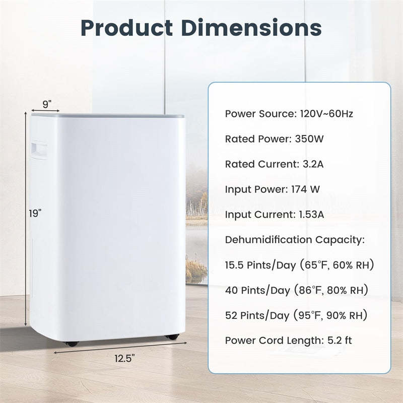 52 Pint 4500 Sq.Ft Dehumidifier with Auto Drain, Clothes Drying, 24H Timer & Auto Defrost, Quiet Dehumidifier for Basement, Bedroom, Garage