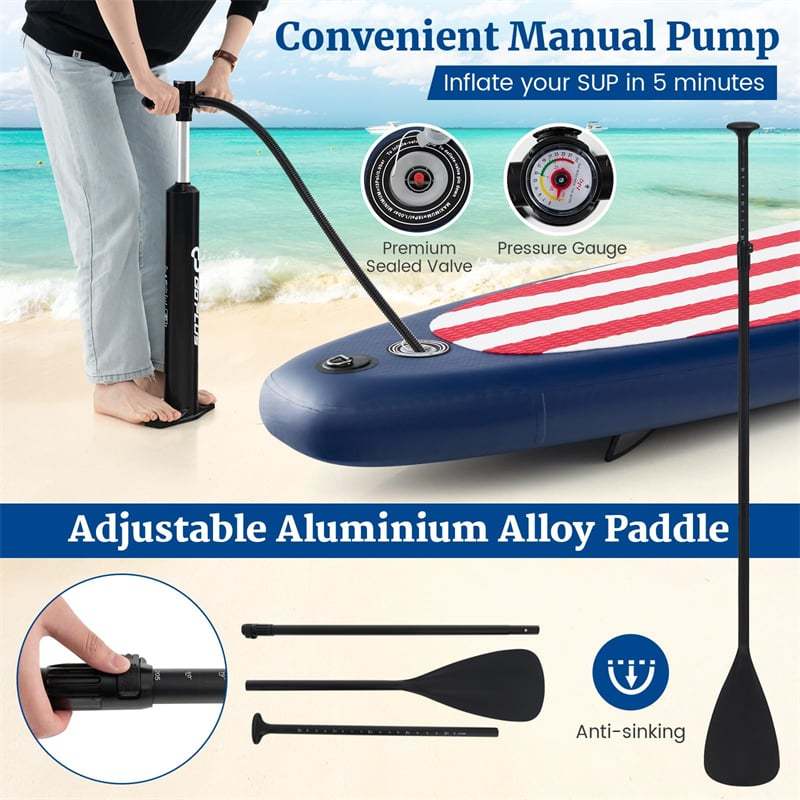 10' Inflatable Stand Up Paddle Board Portable SUP Board for Youth Adults with Adjustable Paddle, 5 D Rings, Backpack, Hand Pump & Repair Kit
