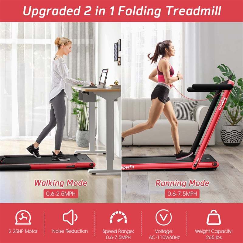 2-in-1 Under Desk Treadmill, 2.25HP SuperFit Folding Walking Jogging Machine with Dual Display, Remote & App Control, Bluetooth for Home Office