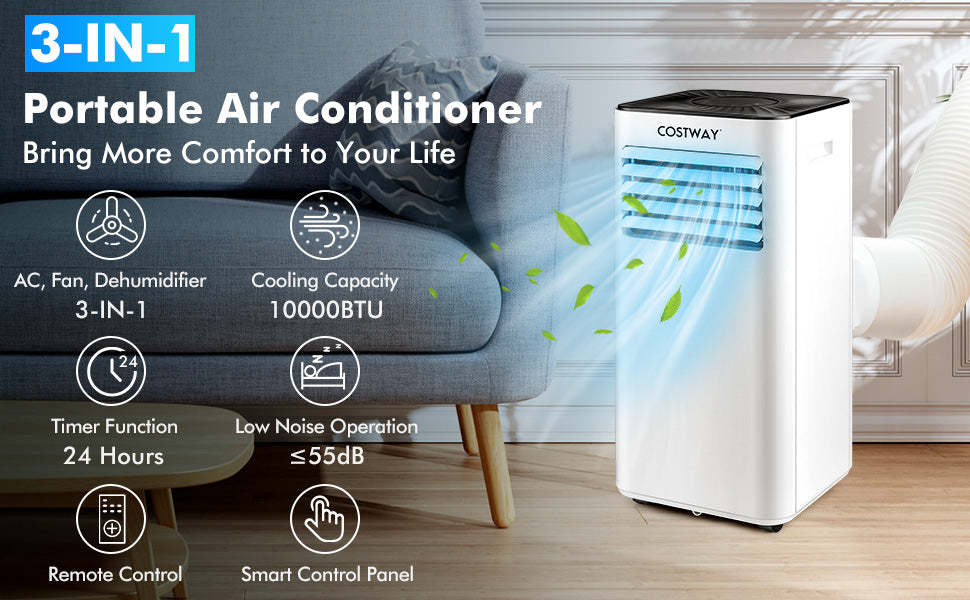 10000 BTU Portable Air Conditioner 3-in-1 Evaporative Air Cooler Dehumidifier with Remote Control & Universal Casters