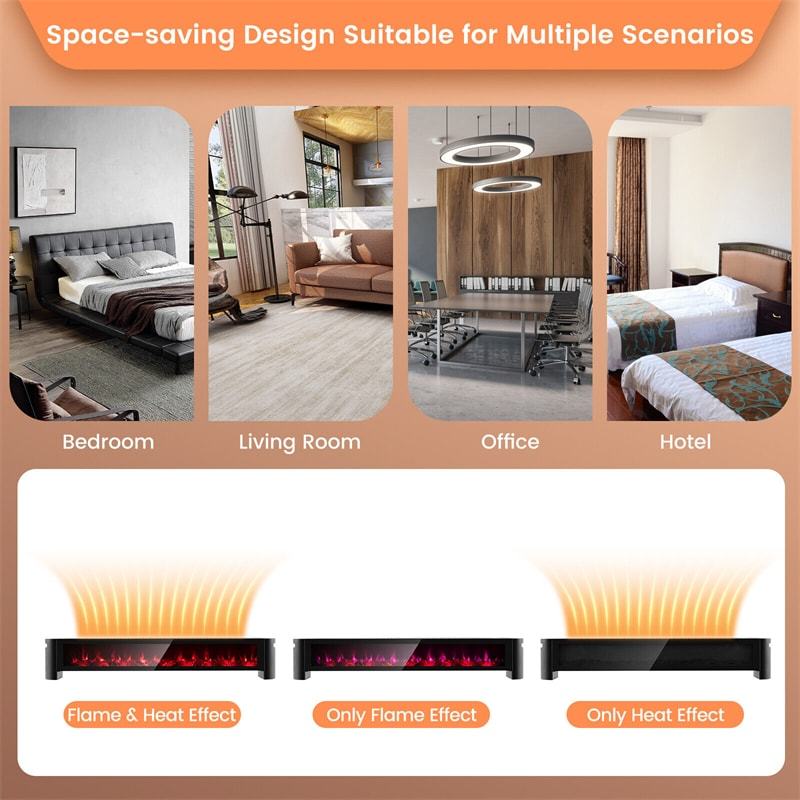 1400W Electric Baseboard Heater IPX4 Waterproof Convection Space Heater with Remote Control Thermostat & Adjustable Realistic 3D Flame