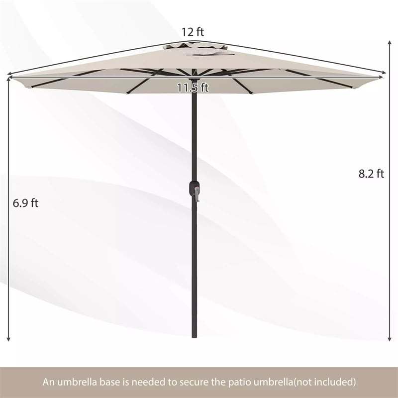 12FT Outdoor Patio Umbrella, 8-Rib Market Umbrella with Crank Handle & -  Bestoutdor