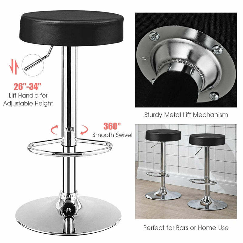 1 Piece Adjustable Swivel Backless Leather Round Bar Stool for Kitchen Dining Room