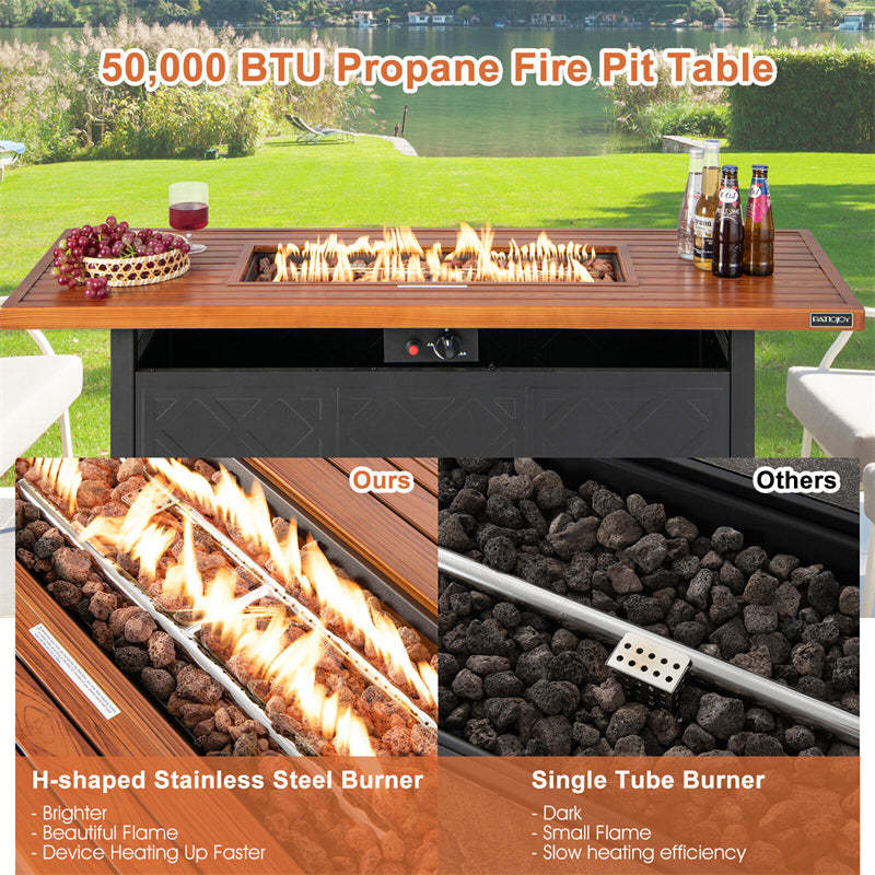 57" Rectangular Propane Fire Pit Table, 50,000 BTU Auto-Ignition Outdoor Gas Fire Pit with Removable Lid & Lava Rocks for Patio Backyard