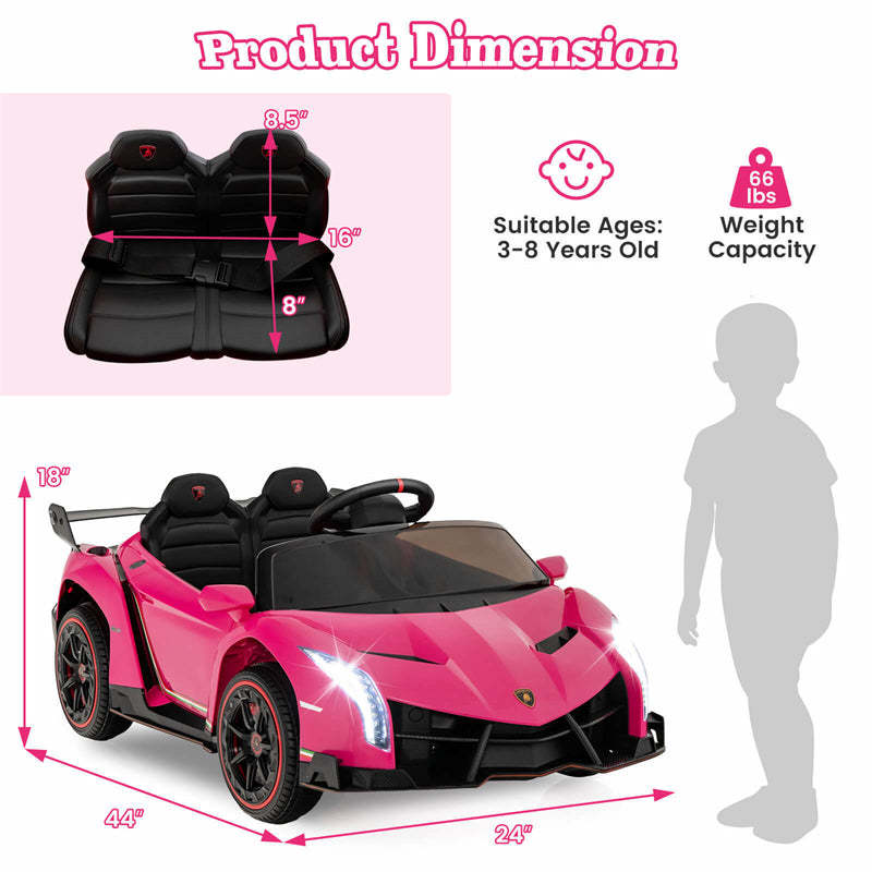 12V Kids Ride-On Car, Licensed Lamborghini 4WD Sports Car with Remote, LED Lights, Hydraulic Doors, Battery-Powered Electric Vehicle, Ages 3-8