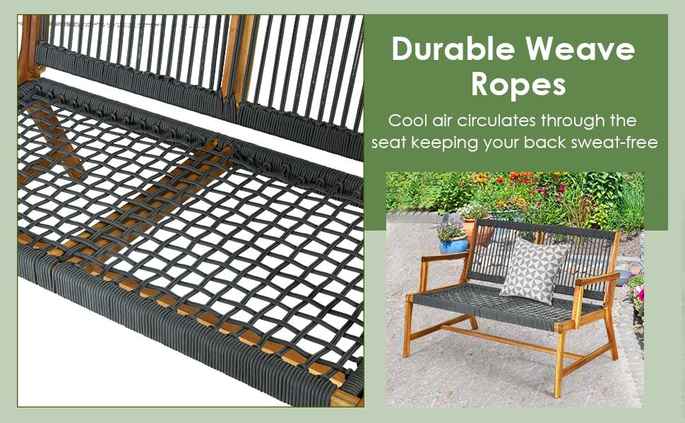 2-Person Acacia Wood Patio Bench Loveseat Chair for Balcony Porch