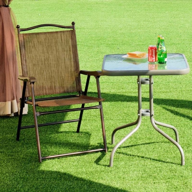 Set of 2 Patio Folding Chairs Sling Back Camping Deck Chairs Outdoor Lawn Chairs