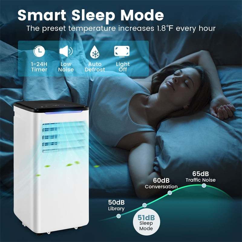 8000 BTU Portable Air Conditioner 3-in-1 AC Unit for Room up to 250 Sq.Ft with Cool Fan Dehumidifier Sleep Mode, Remote Control & Window Kit