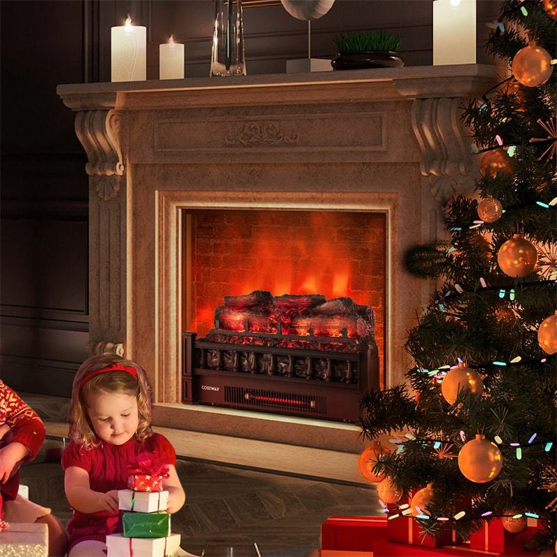 20" Infrared Quartz Fireplace Heater with Pinewood Ember Bed & Adjustable Temperature, 1500W Electric Fireplace Log Insert for Home Office Decor