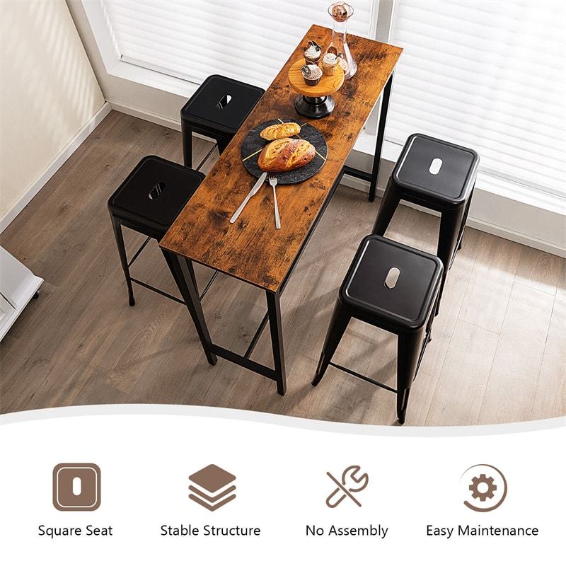 Stackable Backless Metal Bar Stools Set of 4 30” Bar Height Stools with Rubber Footpads & Handling Hole for Kitchen Dining Room