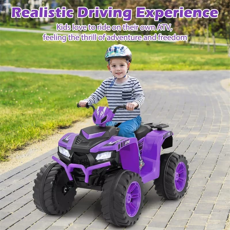 24V Kids Ride On ATV, Battery Powered Electric 4-Wheeler Quad Car with Wireless Connection & LED Lights for Boys/Girls Ages 3-8