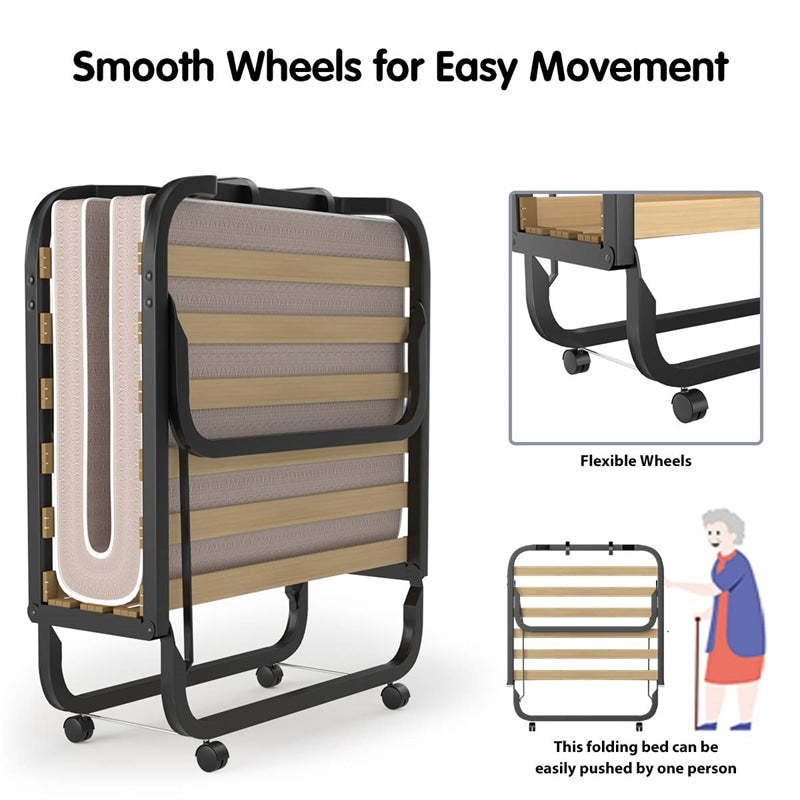 Rollaway Folding Bed Portable Guest Bed with 4 Inch Memory Foam Mattress