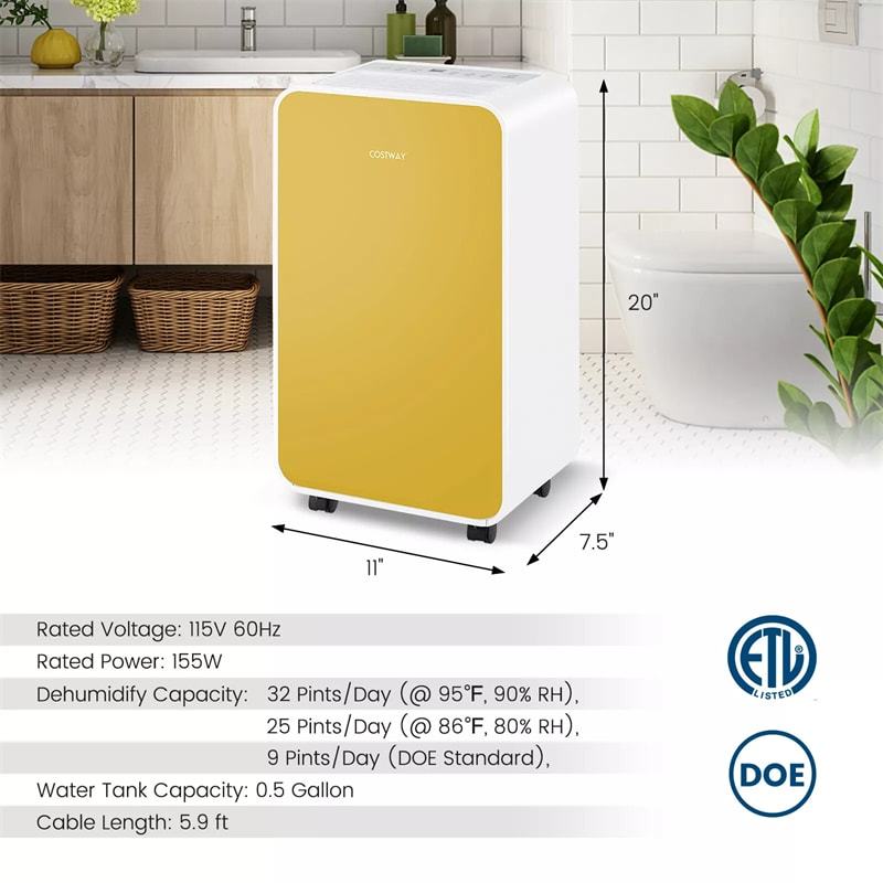 2500 Sq. Ft Dehumidifier for Home & Basement, 32 Pints Portable Quiet Dehumidifier with Sleep Mode, 24H Timer, Auto Defrost & Drain Hose