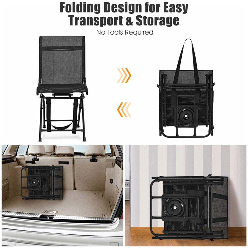 360° Swivel Hunting Blind Chair Folding Hunting Chair with Mesh Backrest & Carry Strap, Portable Silent Deer Ground Blind Chair for Fishing Camp