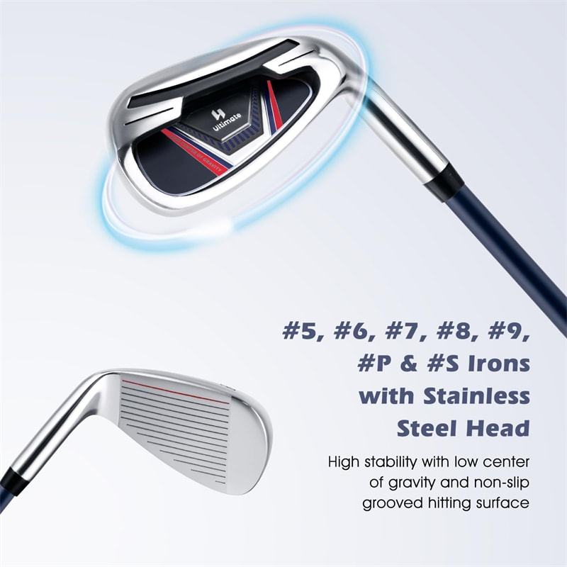 12 Pieces Men's Complete Golf Club Set Right Hand, Golf Club Package Set with 460CC Alloy Driver, #3 Fairway, Rain Hood, Portable Golf Stand Bag