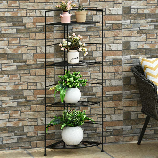 4 Tier Folding Freestanding Metal Corner Plant Stand Organizer Shelf