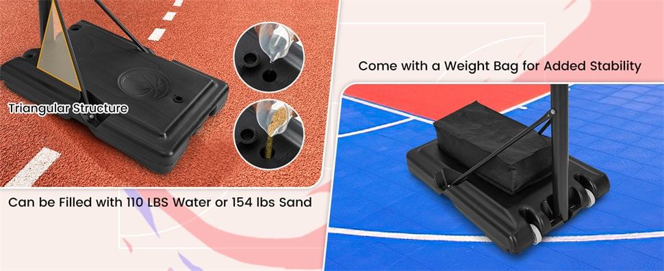 Basketball Hoop Outdoor 4.4-10FT Height Adjustable Portable Basketball Goal System with 44" Shatterproof Backboard, Fillable Base & Weight Bag