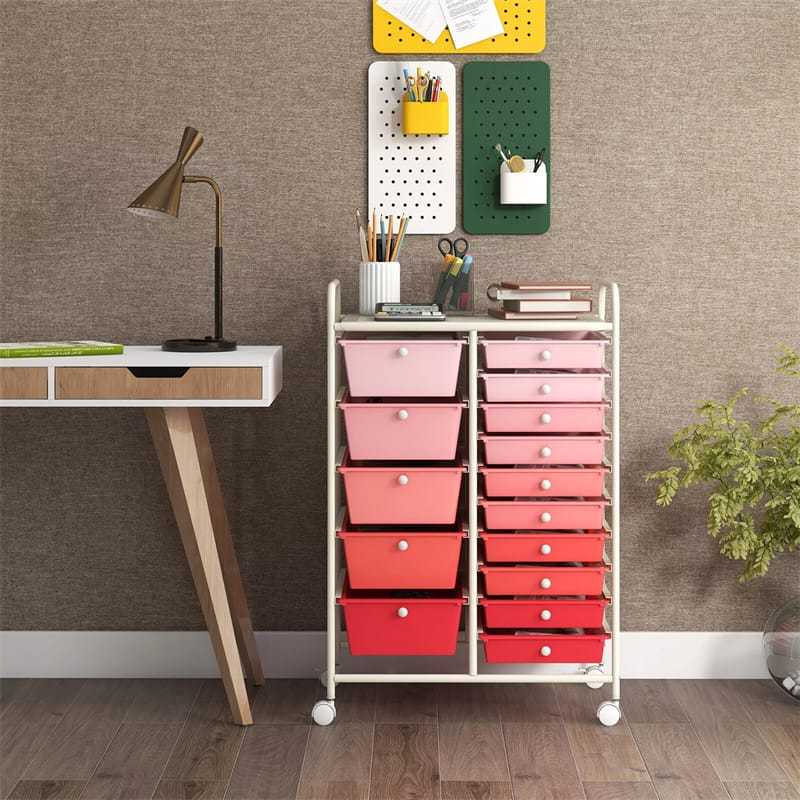 15-Drawer Rolling Storage Cart, Art &  Craft Organizer with Wheels & Removable Drawers for Tools, Scrapbook Paper, Home Office School