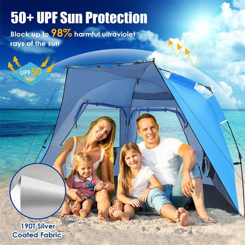 UPF 50+ Easy Pop Up Beach Tent Portable Sun Shelter for 3-4 Person