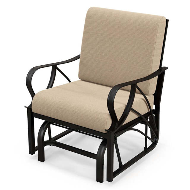 Outdoor Glider Rocking Chair with Cushion, Curved Armrest & Metal Frame, Ergonomic Patio Glider Chair for Porch, Backyard, Poolside