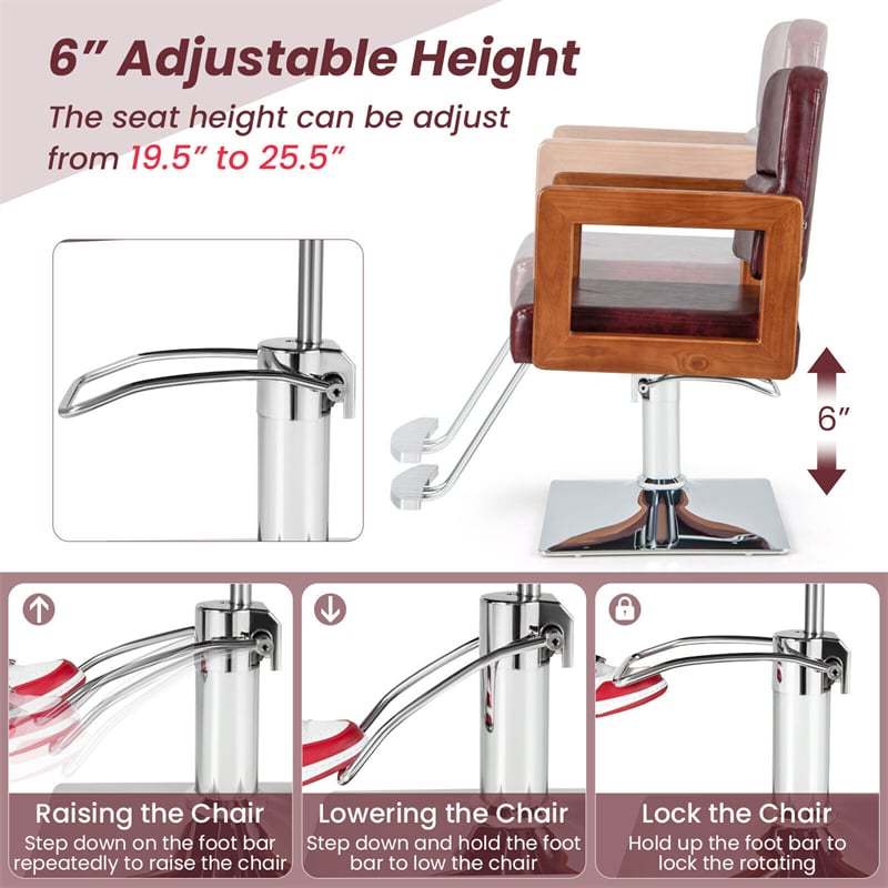 Barber Chair Height Adjustable Salon Chair 360° Swivel Spa Equipment Tattoo Styling Chair with Heavy Duty Hydraulic Pump & Wood Armrest