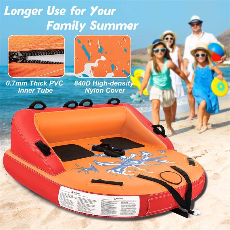 Inflatable Towable Tube for Boating, 1-2 Person Water Sports Towable Sofa Style Pull Boat Tube with Drainage & Dual Tow Points