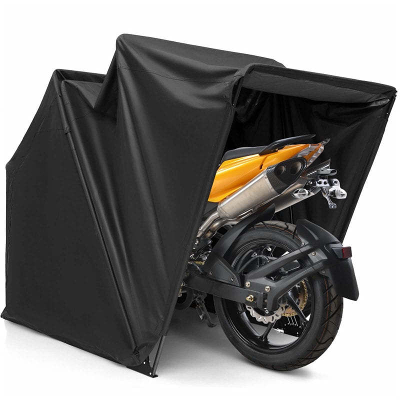 Heavy Duty Motorcycle Storage Shed, Waterproof Motorcycle Garage Shelter with 600D Oxford Cover, Roll-Up Mesh Windows for Vehicles, 136" x 54" x 75"