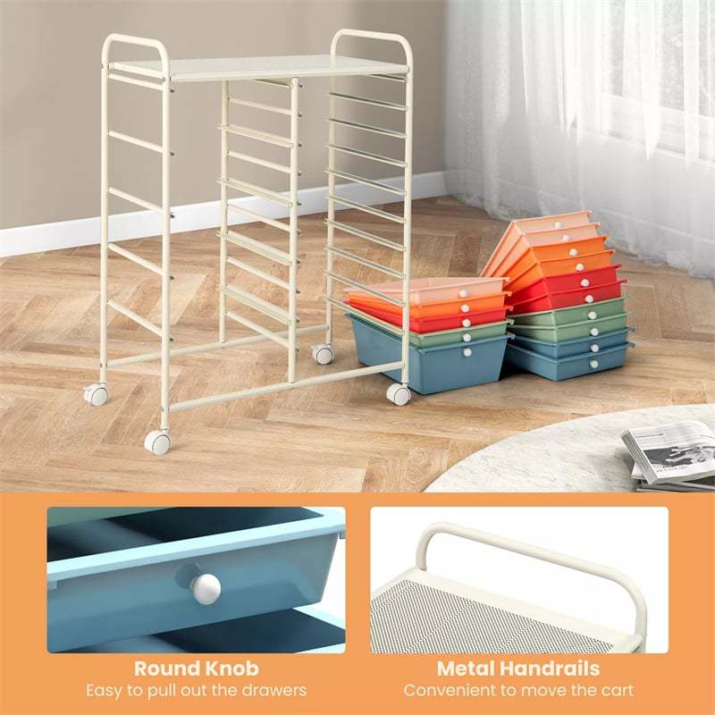 15-Drawer Rolling Storage Cart, Mobile Organizer with Wheels for Office, School, Craft, Tools, Scrapbook Paper, Storage Drawer Cart