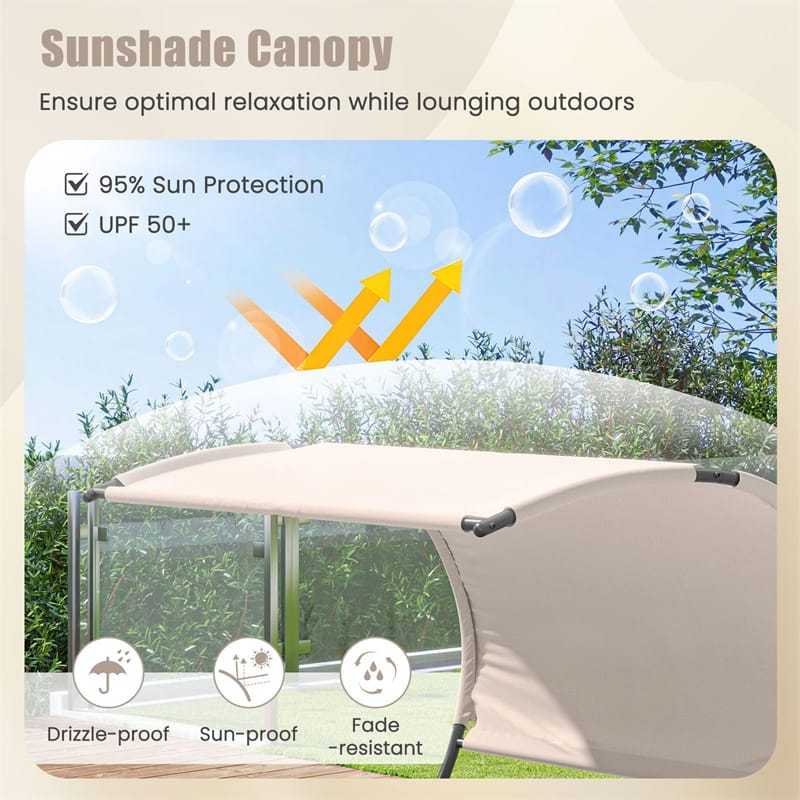 2 Person Lounge Chair with Sunshade Canopy, Large Outdoor Double Chaise Lounge Hammock Sunbed Chair Garden Sun Lounger with Removable Pillows & Wheels