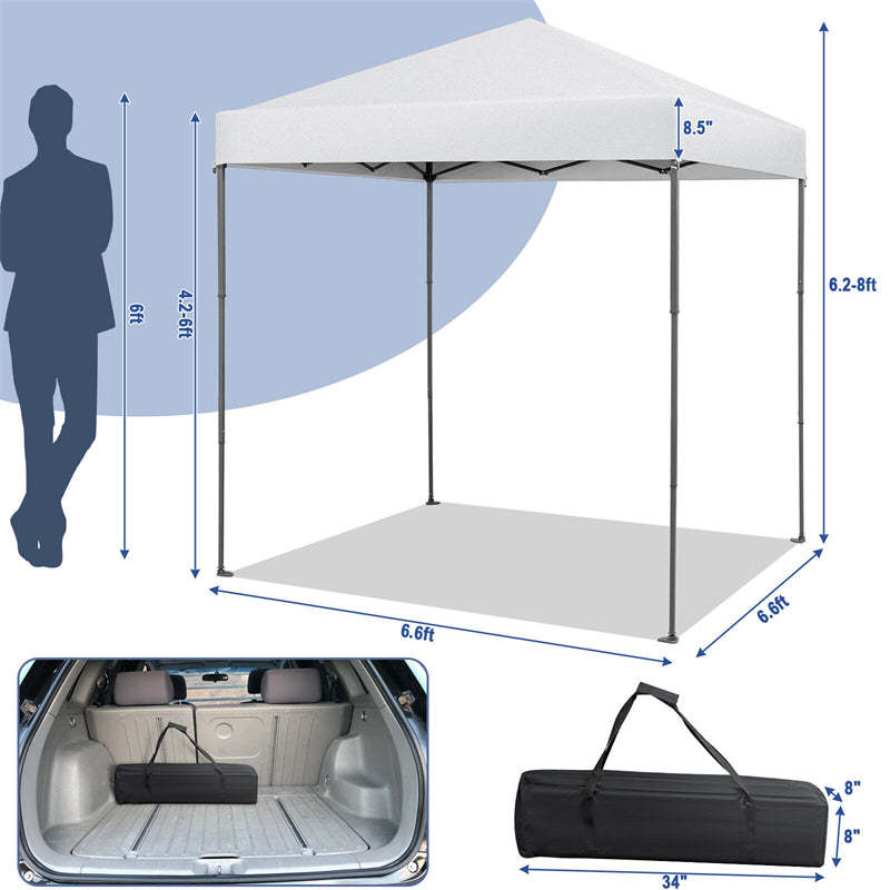 6.6' x 6.6' Pop Up Canopy 1 Person Setup Instant Canopy Tent Portable Outdoor Canopy with Center Lock & Carrying Bag