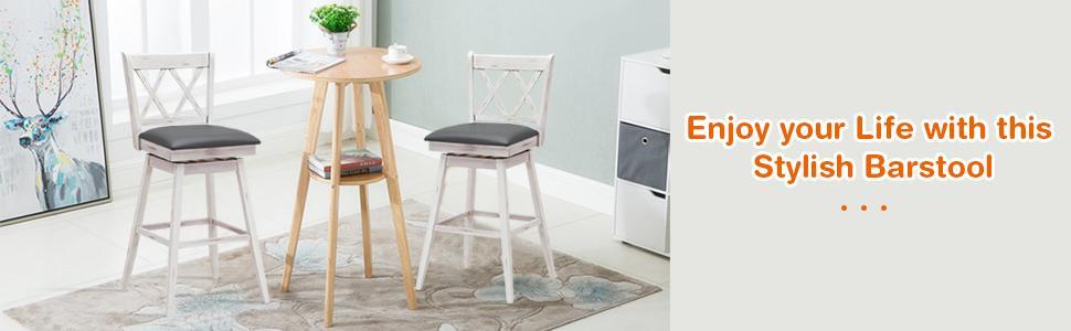 29 Inch Swivel Counter Height Bar Stool Set of 2 with Rubber Wood Legs